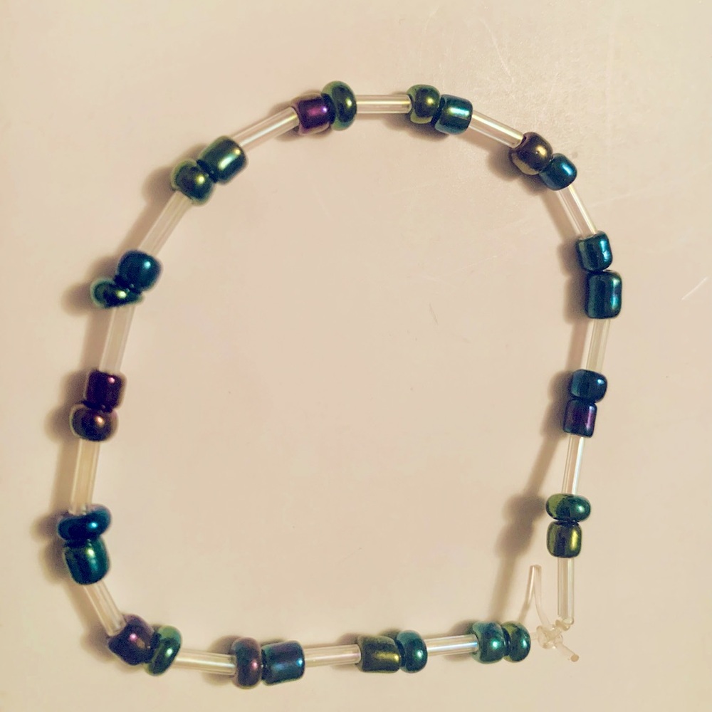 Metallic Purple and Green with white rectangular bead  bracelet